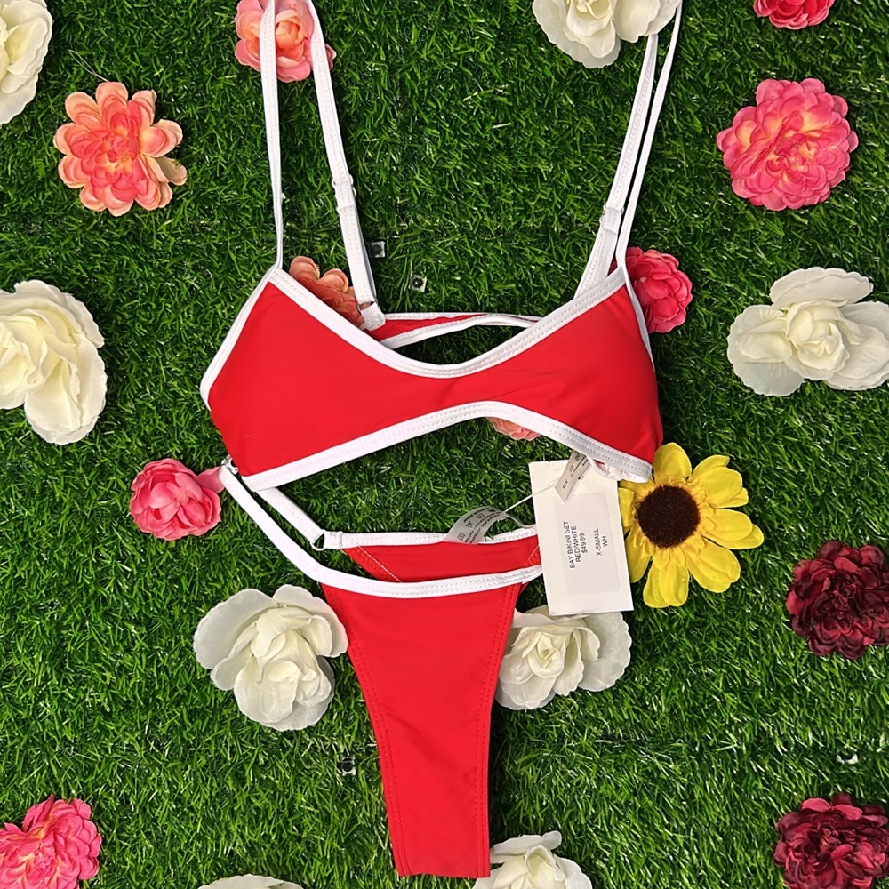 Red and White Bikini Set
